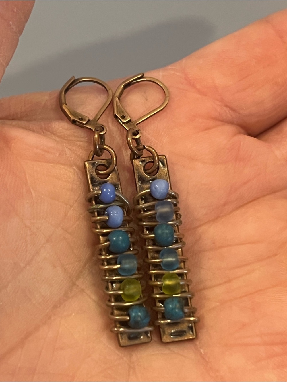 Wrapped Beaded Copper Earrings - Picture 3 of 4